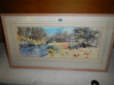 A framed and glazed watercolour rural scene signed Arthur Watson, 63 x 35 cm COLLECT ONLY.