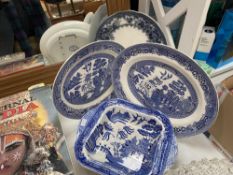 A quantity of blue & white dishes & plates COLLECT ONLY