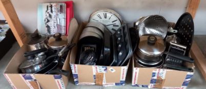 A good lot of kitchenware including saucepans & baking trays etc (Some new)