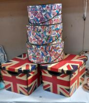 A set of 3 Looney tunes stacking boxes & 2 Union flag storage boxes COLLECT ONLY