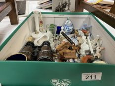 A box of miscellaneous including miniatures, glass & metal ware etc