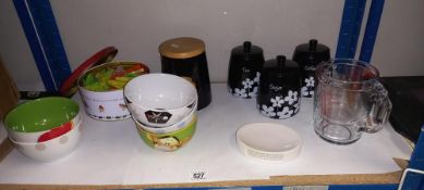 A quantity of kitchen ceramic including hoover & hot water bottle stove