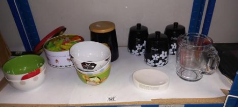 A quantity of kitchen ceramic including hoover & hot water bottle stove