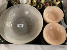 A vintage frosted peach desert bowl set 1 large & 6 small