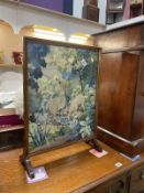 A vintage oak fire screen with wool work tapestry panel (48cm x 19cm x 66cm) COLLECT ONLY