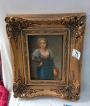 A Gilt framed acrylic on board image of a female 112x16cm Frame 25x30m