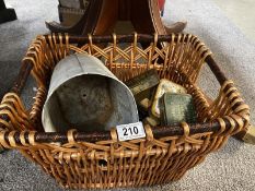 A basket of vintage tobacco tins