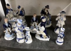 9 Blue and white figurines unmarked foreign