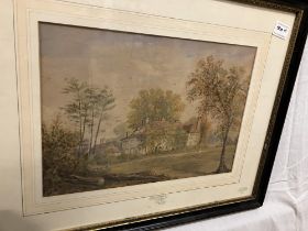 A watercolour landscape of a country cottage