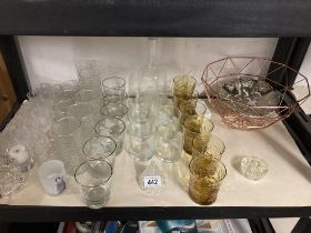 copper coloured fruit basket and selection of glass tumblers