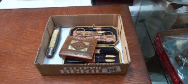 A vintage manicure set, Pen knife & an inlaid box