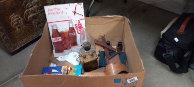 A good box of mixed items including finger oil lamp, stereo viewer & Diet coke clock etc COLLECT
