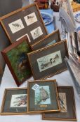 7 Small framed & Glazed pictures of birds (5 of which are Cashs woven pictures)