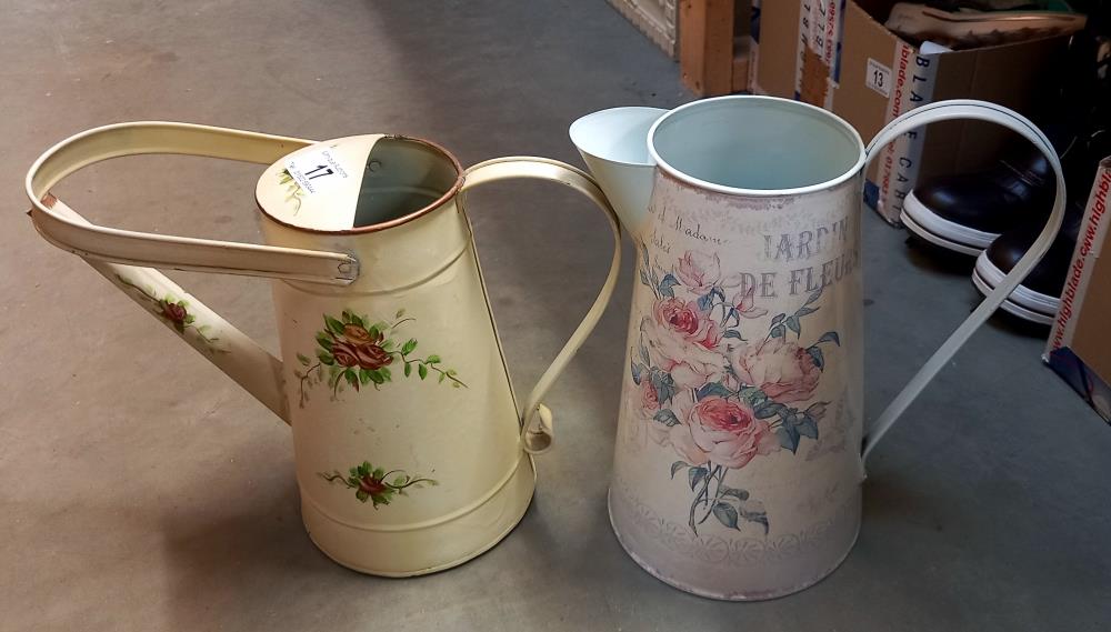 2 decorative metal watering cans