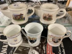 3 Royal memorabilia cups & 2 shaving mugs