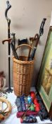 A Wicker stick basket, sticks & umbrellas COLLECTION ONLY