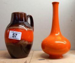 A Carlton ware orange glazed onion spill vase height 19cm & A West German pottery vase height 16.5cm