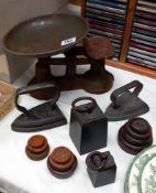 A set of cast iron kitchen scales & A quantity of weights COLLECT ONLY