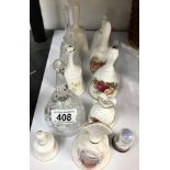 selection of 10 Ceramic and glass bells (1 x old country roses) plus hand decorated thimble