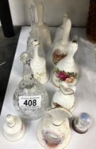 selection of 10 Ceramic and glass bells (1 x old country roses) plus hand decorated thimble