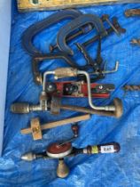 A selection of G-Clamps, drills, etc
