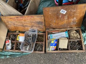 2 Wooden boxes of fastenings