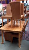 A solid oak topped dining table with wicker frieze & set of 6 Lloyd Loom chairs COLLECT ONLY