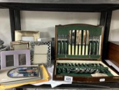 Firth of Sheffield stainless canteen of cutlery and various picture frames with spare glass