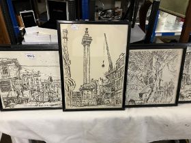 8 Pen ink style line drawings / prints by various artists (1 Glass A/F)