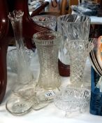 A selection of moulded & cut glass vases etc COLLECT ONLY