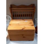A vintage pine wall hanging plate rack & A pine storage box COLLECT ONLY