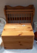 A vintage pine wall hanging plate rack & A pine storage box COLLECT ONLY