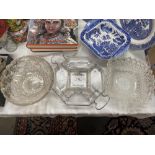 A 1930's glass hors d'oeuvres dish in chrome frame & 2 bowls COLLECT ONLY