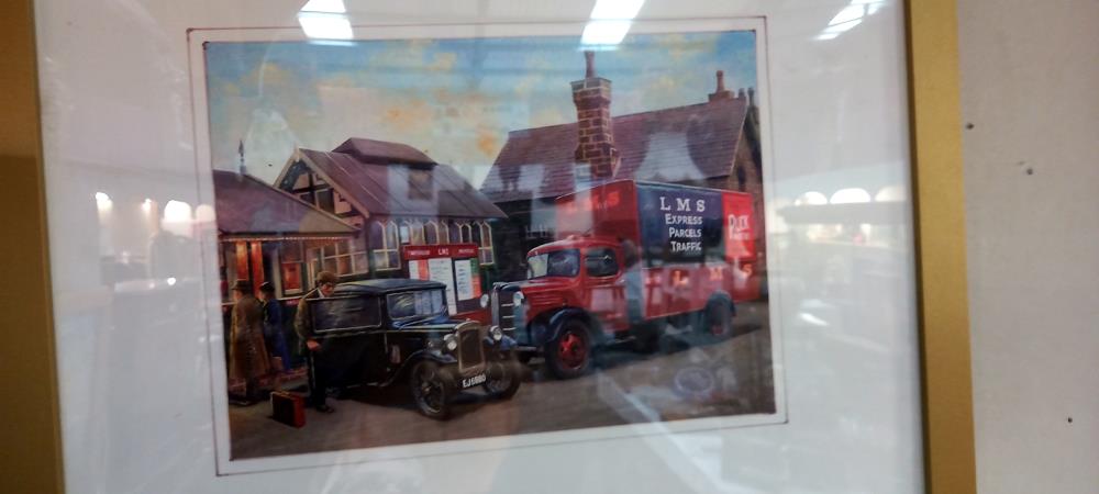 3 framed prints of vintage motoring scenes & 1 other COLLECT ONLY - Image 2 of 5