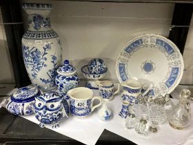 Vase, Ginger jar, Pots, an owl, 6 scent bottles and a Coalport Revelry plate