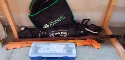 2 Fishing rods a landing net & a box of reels & Tackle COLLECT ONLY