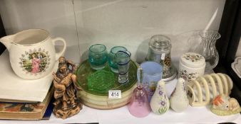 collection of ceramic and glass items plus onyx dish and soap stone figure (af)