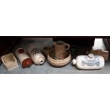A Doulton Lambeth stone ware hot water bottle & Other footwarmers & Jugs etc