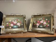 A pair of oil canvas paintings 'Roses' signed S.Barton