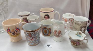 A Queen Victoria 1897 Coronation enamel beaker, a 1937 pottery beaker & A selection of commemorative