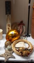 A large gilded glass Christmas tree decoration, length 26cm & Other Christmas items COLLECT ONLY