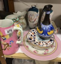 A quantity of Ceramics including 3 vases, 4 jugs & a small Coalport plate