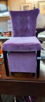 A lilac Draylon bedroom chair with matching stool COLLECT ONLY