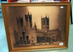 A large copper plate engraving of Lincoln Cathedral 61 x 49cm COLLECT ONLY