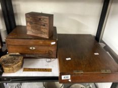Old wooden box containing bone handled cutlery, (some plated) plus sewing box , trinket box and