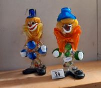 2 Murano glass clowns