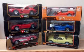 6 x 1/18 Scale American & Ferrari cars including Burago & Maisto etc