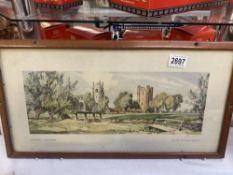 An original vintage framed railway carriage print of 'Tattershall Lincolnshire' from a watercolour