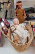 A vintage Simon & Halbig American Indian bisque head Doll & 2 unbranded Dolls