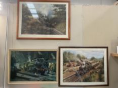 3 Large framed prints of steam railway engines COLLECT ONLY